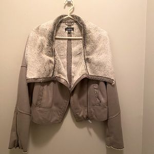 bebe. Silver cracked faux suede jacket.